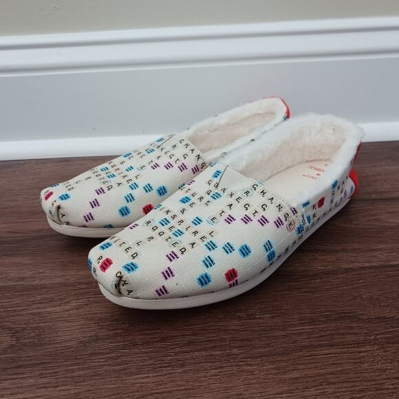 TOMS Scrabble Alpargata Gameboard Faux Fur Slip On Casual Women's Shoes Size 9 - Picture 1 of 6